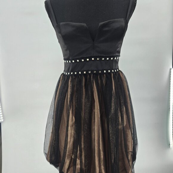 Jessica McClintock for Gunne Sax Black Gold V-Neck Mini Dress Juniors 5 - Picture 6 of 10